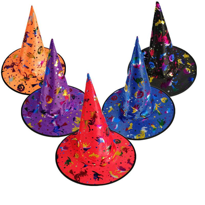 Shenzhen Seven Plus One Fashion Electronic Co., Ltd. Halloween Hat Gold Stamping Wizard Hat Makeup Clothing Props Party Witch Hat Caps