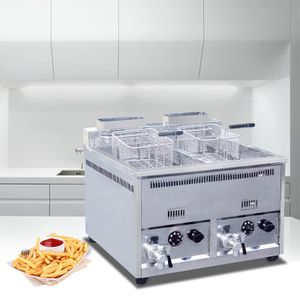 Commercial Restaurant Equipment Desk Top Industrial 304 Stainless Steel Double Basket Gas Deep Fryer For Sale