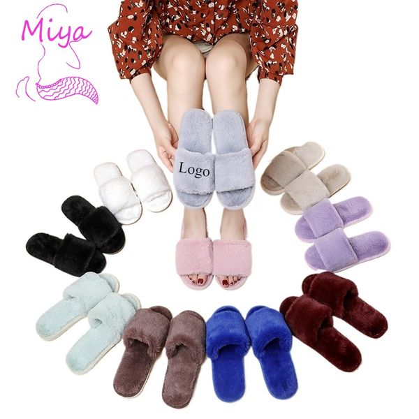 FR-098 Cheap high quality Bulk Wholesale Custom Logo Plain Furry Slipper for Man Women Fall Winter Warm Indoor Fur Slippers