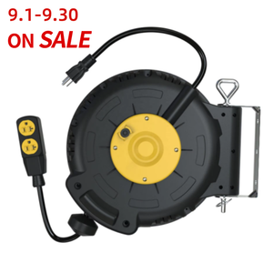 40 FT 10AWG Heavy Duty Power Cord with Triple Tap and 20 AMP Circuit Breaker Ceiling/Wall Mount Retractable Extension Cord Reel