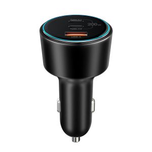 USB C Car Charger, 3 Port 200W Dual USB-C&USB-A Car Power Adapter PD/QC Fast Charging Cigarette Lighter Charger With Blue Circle
