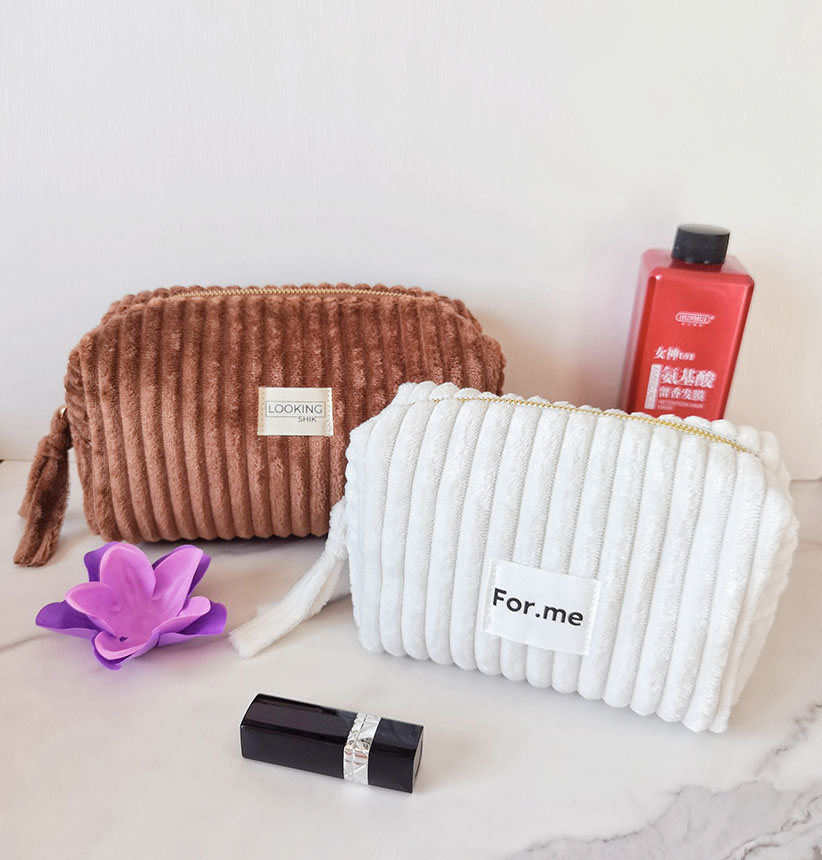 Factory Custom Recycled Velvet Corduroy Quilted Makeup Bag Trousse de Toilette Cosmetic Pouch Washed Bag