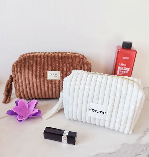 Factory Custom Recycled Velvet Corduroy Quilted Makeup Bag Trousse de Toilette Cosmetic Pouch Washed Bag