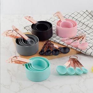 Hot Sale Copper Rose Gold Stainless Steel Handle 8 Piece Measuring Cups and Spoons Set for Kitchen Baking Accessories