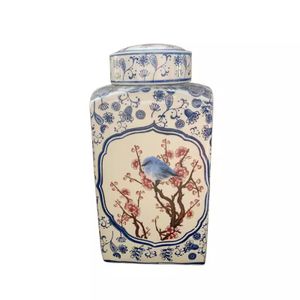 Jingdezhen Ceramic Decorative Vase Flower Arrangements Blue and White Ceramic Square Storage Jars