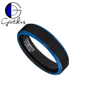 Gentdes Jewelry Customized 6mm Engraved Edge Black Blue Tungsten Carbide Rings Personalize Wedding Band Rings For Men Jewelry