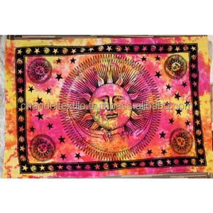 Psychedelic Tie Dye Sun Moon Indian Hippie Tapestry Indian Wall Hanging Tapestries Bohemian Bedspread Ethnic decorative art