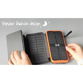 Solar Charger 20000mAh Portable Power Bank PD Fast Charging 20W Wireless Portable Charger Built-in 2 Kind Output Cable And Light