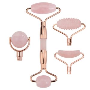 5 in 1 Rose Quartz DIY Roller High-Quality Set Skin Care Tool Anti-Age with 5 different Rollers Facial Treatment Tool