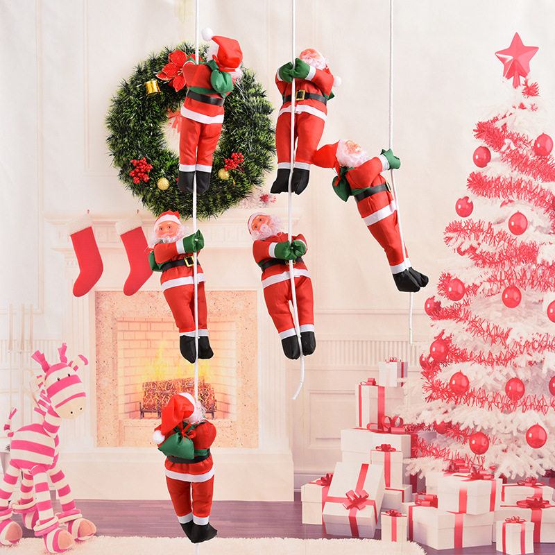 Wholesale classic Santa claus climbing on rope ladder Christmas Ornament for Xmas Tree Indoor Outdoor Hanging Ornament