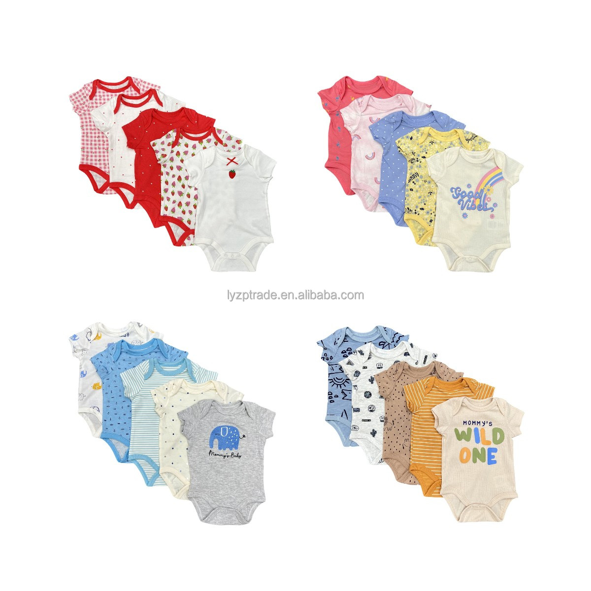 Foshan Chancheng District Liye Zhenpin Clothing Firm (individual Business) Foreign trade baby triangle wrap fart clothes baby crawling suit five sets of short-sleeved clothing 5pcs bodysuits wholesale