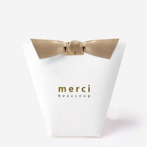 Custom Logo White Card Board Packaging Wedding Favour Paper Gift Present Box With Ribbon