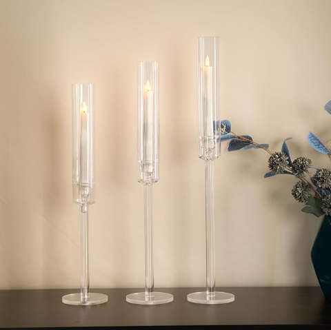 Wholesale 7-Arm Crystal Candelabra with Chimney Tall Wedding Centerpiece Glass Tubes Polished Technique for Weddings