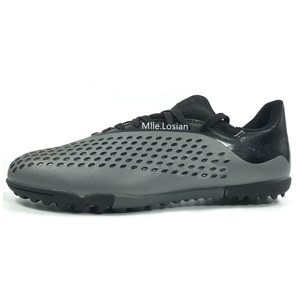 dark gray black soccer shoes,great design soccer shoes,curshioned lightweight soccer shoes