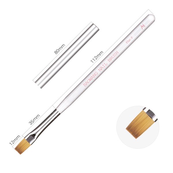 BW6-17 Professional Custom Logo Clear Resin Handle Import PET Nylon Hair Gel Flat Nail Art Brush for Nail Beauty