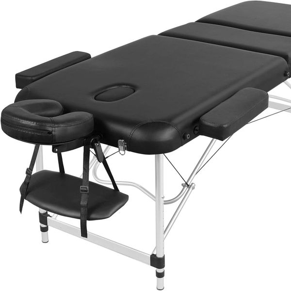 Mobile Massage Table Foldable & Height Adjustable 3 Zone Massage Bed Massage Table Cosmetic Lounger Wide Therapy Lounger