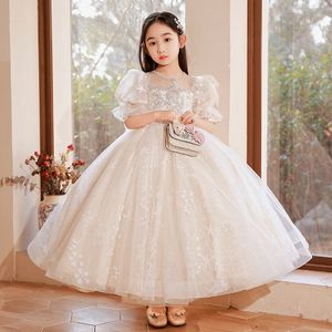 New Style Flower Girl Dress French Sweet Bubble Sleeve Bow Princess Dress Elegant and Fashionable Large Hem Dress