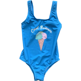 Sweet Girl's swimwear, CF placement print, Ice-cream print, One Piece Swimsuit, OEM acceptable