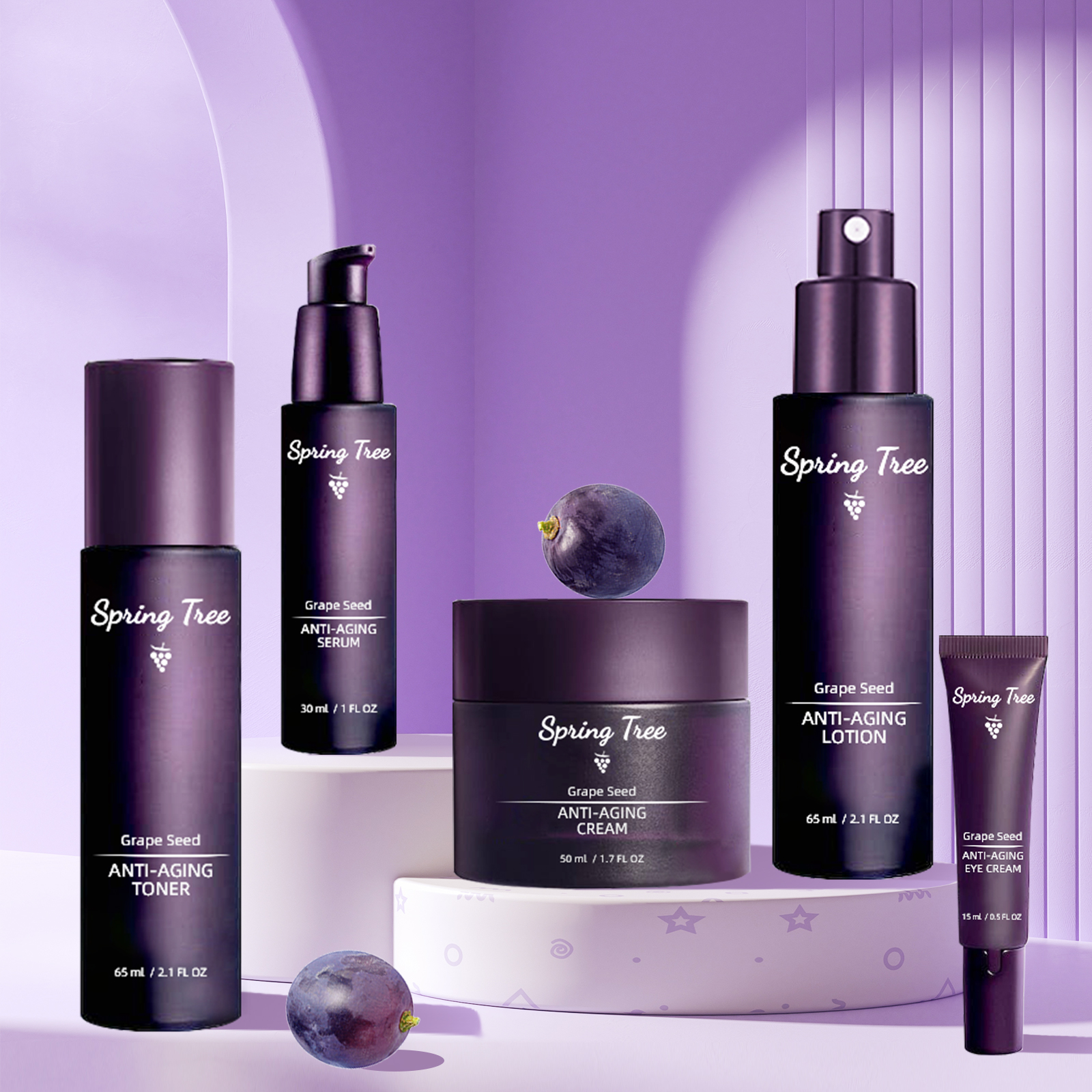 Korean rejuvenating Wholesale Moisturizing Whitening Grape Seed Extract facial kit anti-aging skin care set(new)