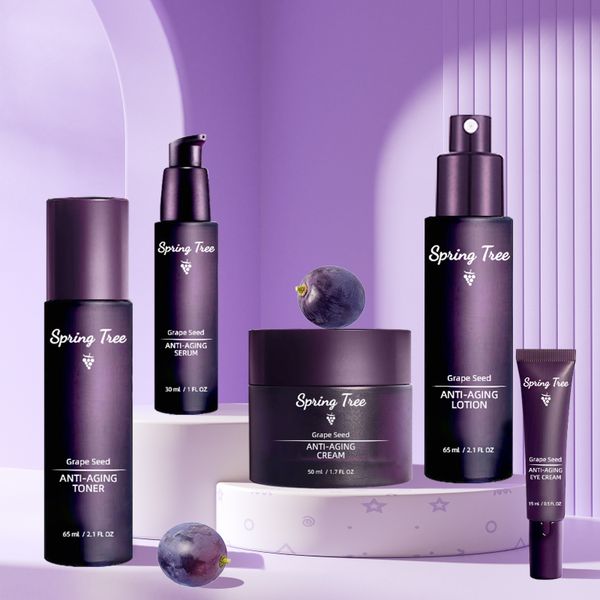Korean rejuvenating Wholesale Moisturizing Whitening Grape Seed Extract facial kit anti-aging skin care set(new)
