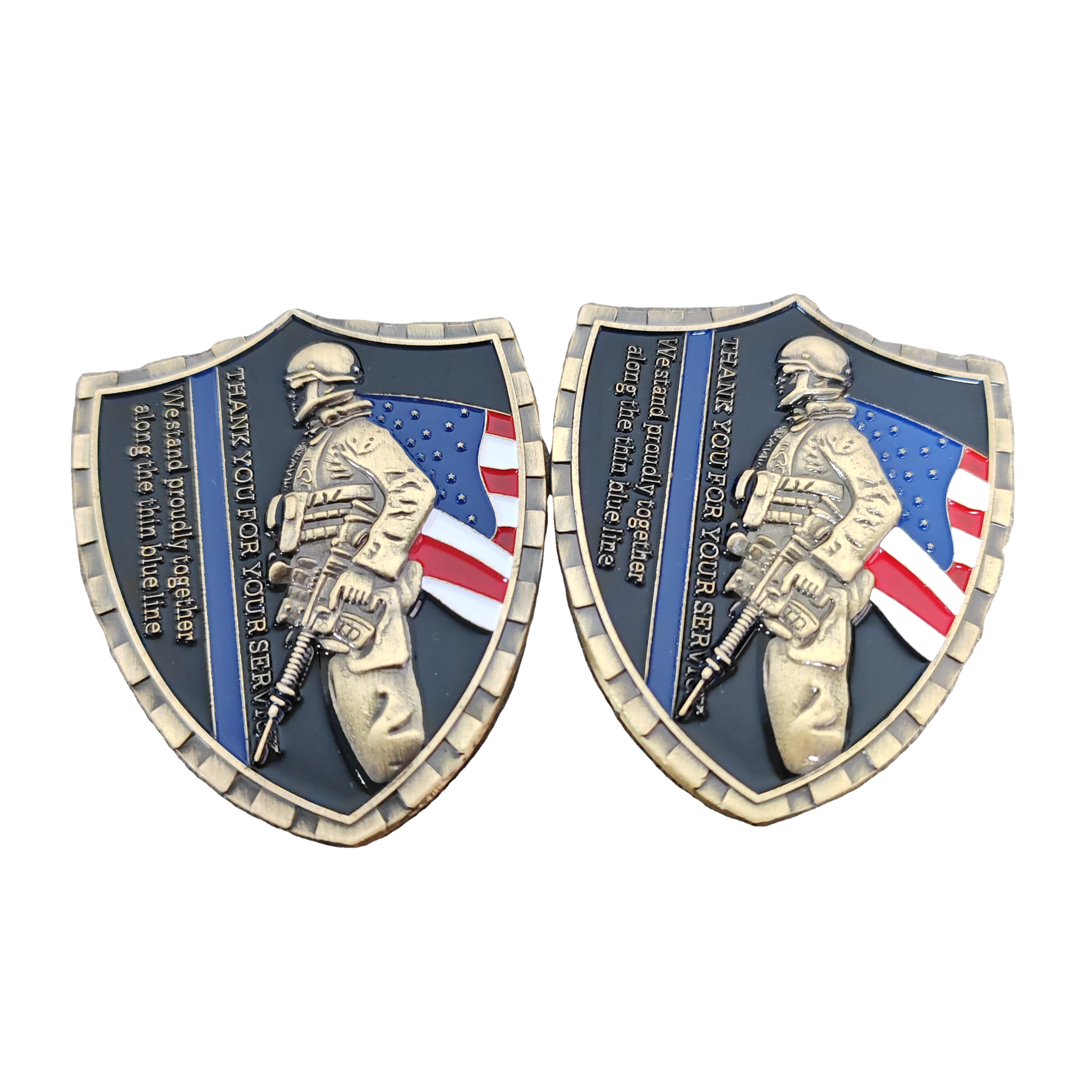Pingyang Yiyang Crafts Factory Creative Double-Sided Three-Dimensional Relief Challenge Coin Painted Metal Badges Unusual Shield for Collection or Gift