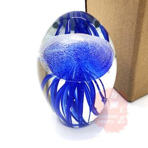 Hand Blown Glass Jellyfish Figurine Ornament With Led Lighting Base Desktop Crystal FengShui Glass Jellyfish CPW-07C