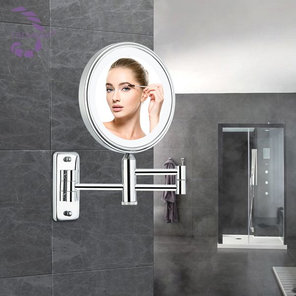 Customized Smart Metal frame Double Sided Hotel Bath room Zoom Cosmetic Mirror With LED