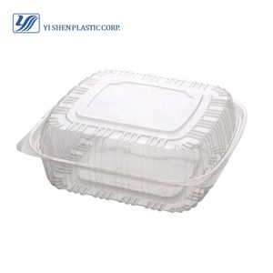 8"x8" hinged clamshell PET container  for food Foldable Foldable