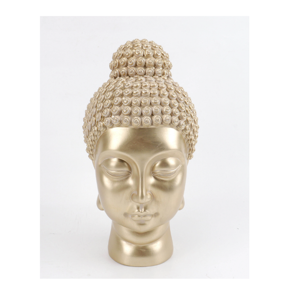 Modern Cast Poly Buddha Head Statue in Gold for Home Decor
