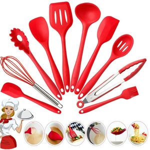 Food Grade Heat Resistant Non-stick 10 Piece Kitchenware Spoon Whisk Tongs Cooking Spatula Silicone Kitchen Utensil Set