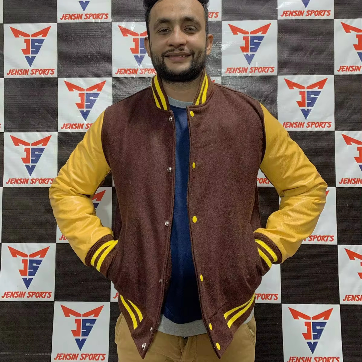 JENSIN SPORTS WEAR High Quality Letterman Varsity Jackets Embroidery Patch Men's Jackets Leather Sleeve Letterman Jackets High Street 2022 Pakistan
