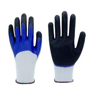 High Quality 13G speckled grey polyester liner, black sandy nitrile palm coated gloves with heat-pressed TPR Safety Gloves