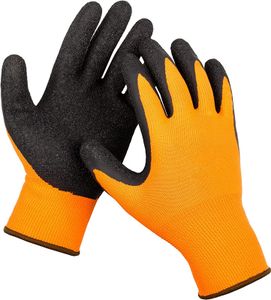 Orange Polyester Black Crinkle Rubber Latex Coated Safety Work Gloves for Gardening, Construction, Warehouse