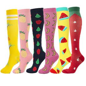 Custom Logo Color Compression Socks Nurse Gym Women Men Fruit Pattern Print Running Travel Sports Knee High Compression Socks