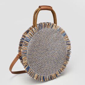 Fashion New Big Round Straw Handbag Fringe Style Straw Bag Women Beach Woven Bag Round Tote Fringed Beach Tote Purse Bag
