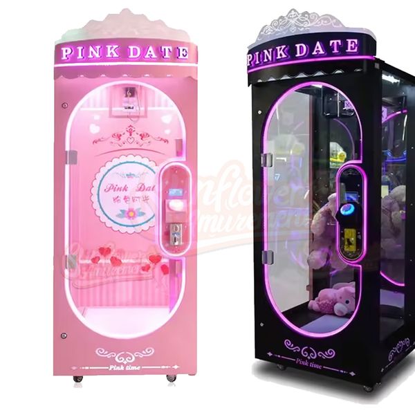 Coin Operated Game Machine Indoor Colorful Prize Machine Cut Prize Games Toy Crane Claw Pink Date