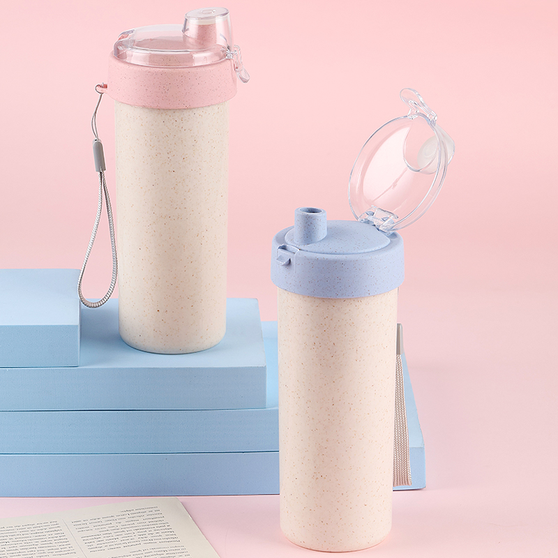 Eco-friendly Brief Wheat Straw Mug Coffee Cup With Lid Home Portable Outdoor Water Bottle Travel Drinkware
