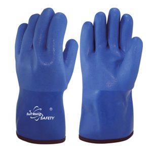 SRsafety Blue Thermal PVC Gloves Industrial Winter Water Proof Gloves Custom Chemical Resistant Gloves