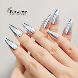 wholesale bulk short almond stick on nails supplies silver metallic press on nails custom logo chrome wearable nails top quality