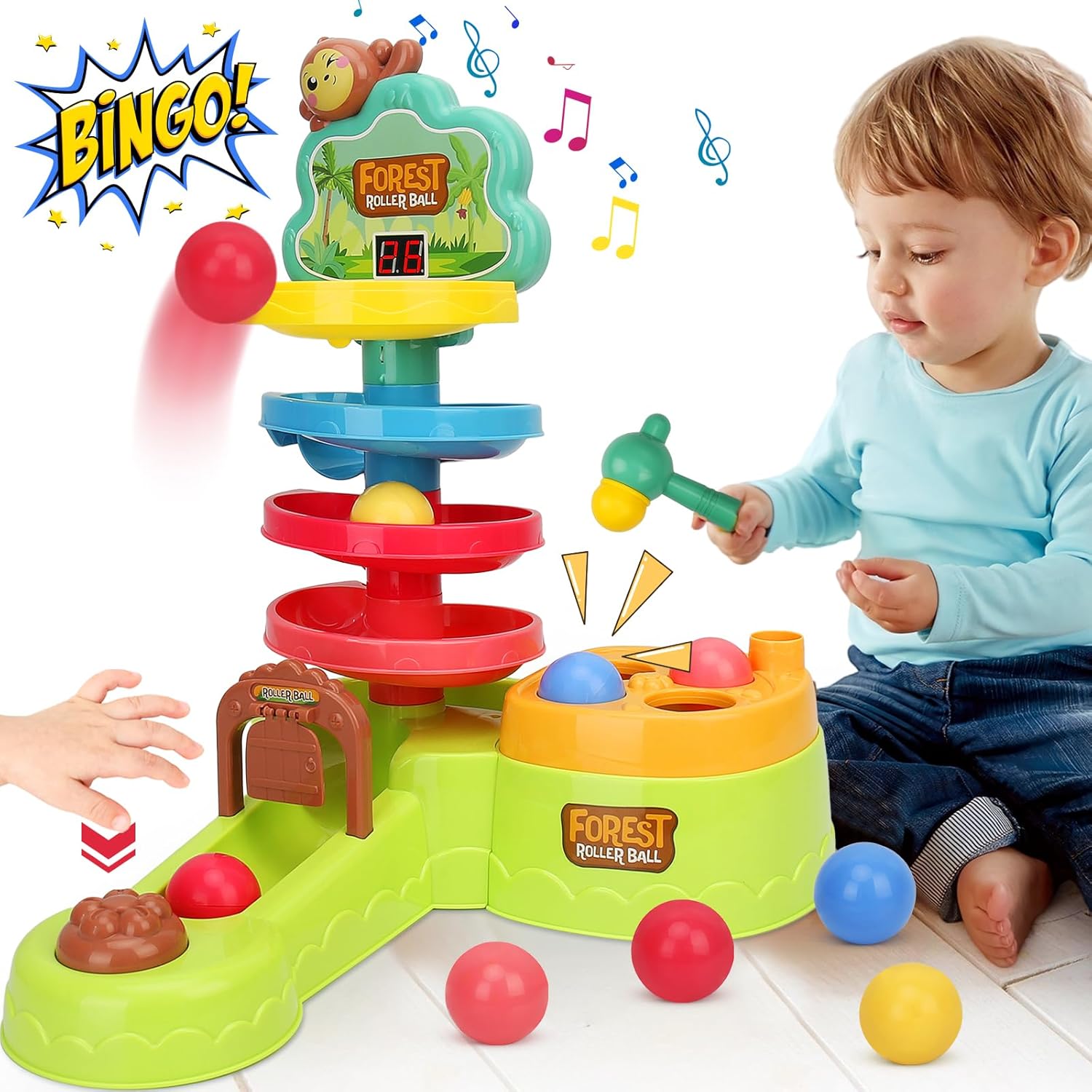 Baby Toddler Montessori Toys Hammer Pound Ball Toy Shoot Balls with Scoring Game Ball Drop Baby Sensory Toys