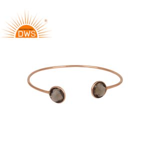 Natural Smoky Quartz Gemstone Cuff Bangle Jewelry 925 Sterling  Rose Gold Plated Cuff Bracelet Jewelry Wholesaler