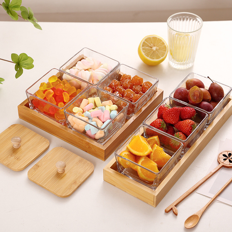Guanxian G&G Crafts Factory Modern Creative Home Decor Living Room Dining Room Separate Square Brown Glass Plates Dry Snacks Candy Glass Storage Box