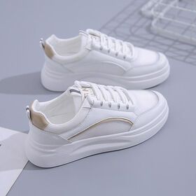PU upper lady women's white shoes Low cut flat sneakers white walking shoes for women ladyPopular