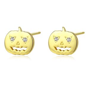 CZCITY Wholesale Silver 925 Halloween Earrings Cute Korean Pumpkin Women Stud Earring Jewelry