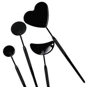 Custom Logo Eyelash Mirror Pocket Black Stainless Steel Inspection Mirror Small Square Heart Lash Artists' Tool Box Packaging