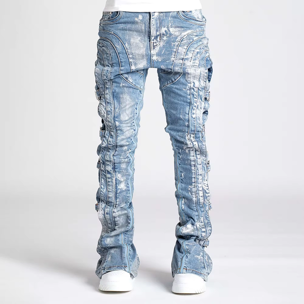 Custom Wholesale Men's Streetwear Baggy Multi Pockets Distressed Slim Fit Denim Jeans For Men