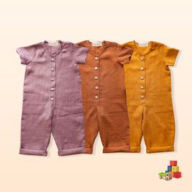 Oem Infant Bodysuits Boys Linen Summer Short Sleeve Front Buttons Newborn Clothes Designer Linen Baby Rompers Casual Woven