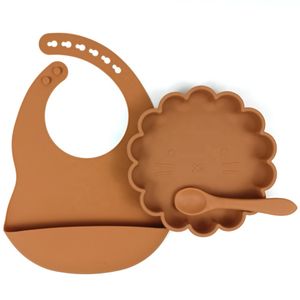 Wholesale BPA Free Baby Feeding Cute Lion Shaped Dinner Plate Reusable Baby Silicone Baby Silicone Feeding Set Lion Shape Dish