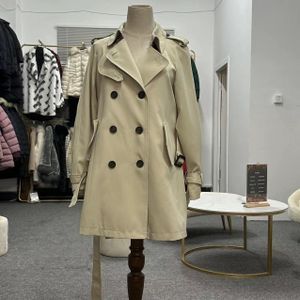 Women's Mid-Length Double-Breasted Trench Coat British Style Temperament Knitted Fabric Second-Hand with Pocket Decoration