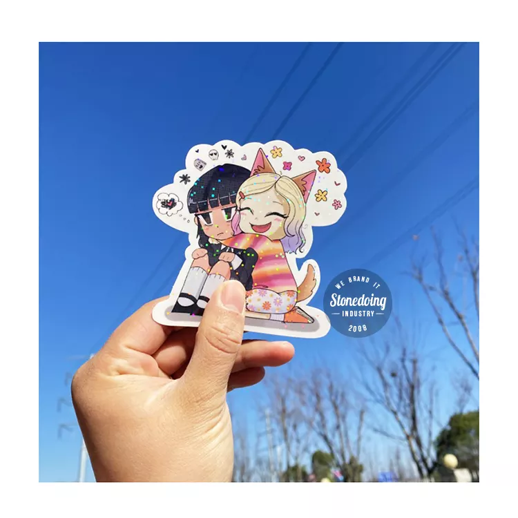 Shanghai Stonedoing Industry Company Limited Custom Cute Design Transparent Deco Korean Stickers PVC Holographic Sticker Sheets With Glitter Film